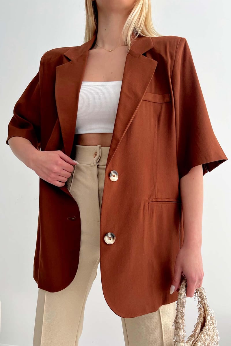 Short Sleeve Oversized Seasonal Jacket Brown