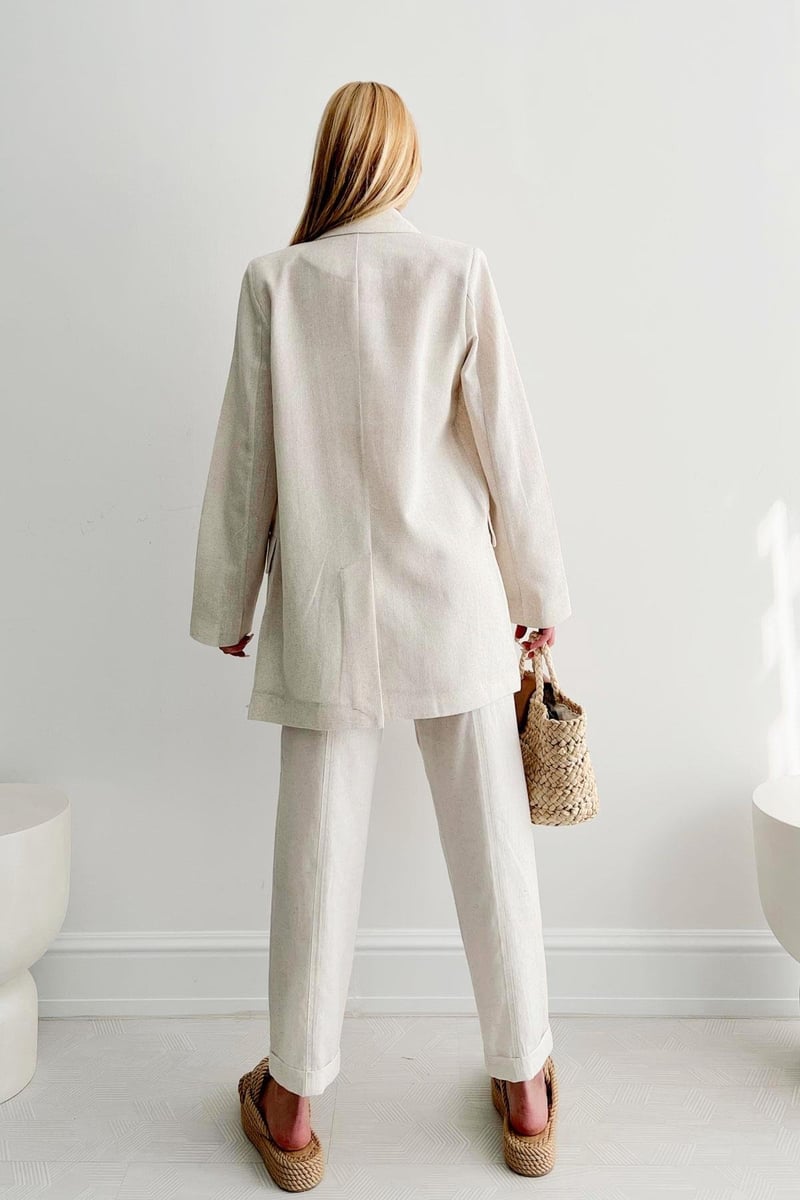 Double-breasted Closure Linen Jacket Ecru
