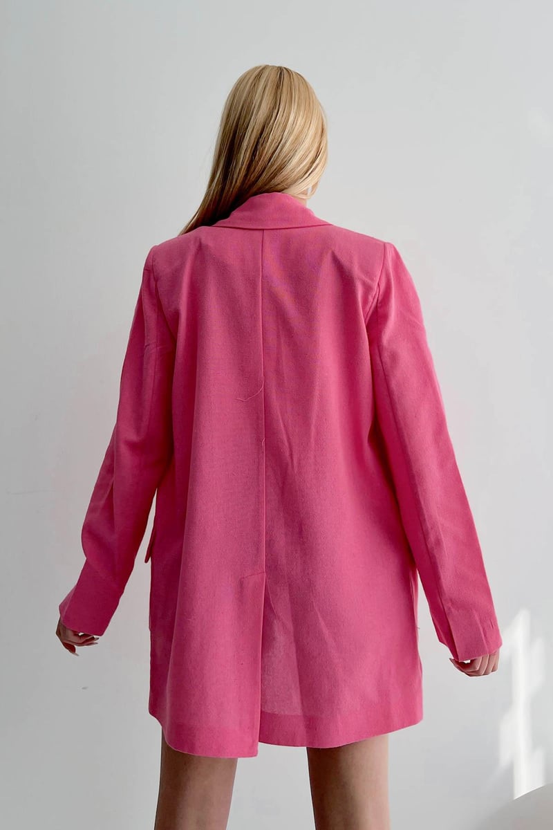 Double-breasted Closure Linen Jacket Pink