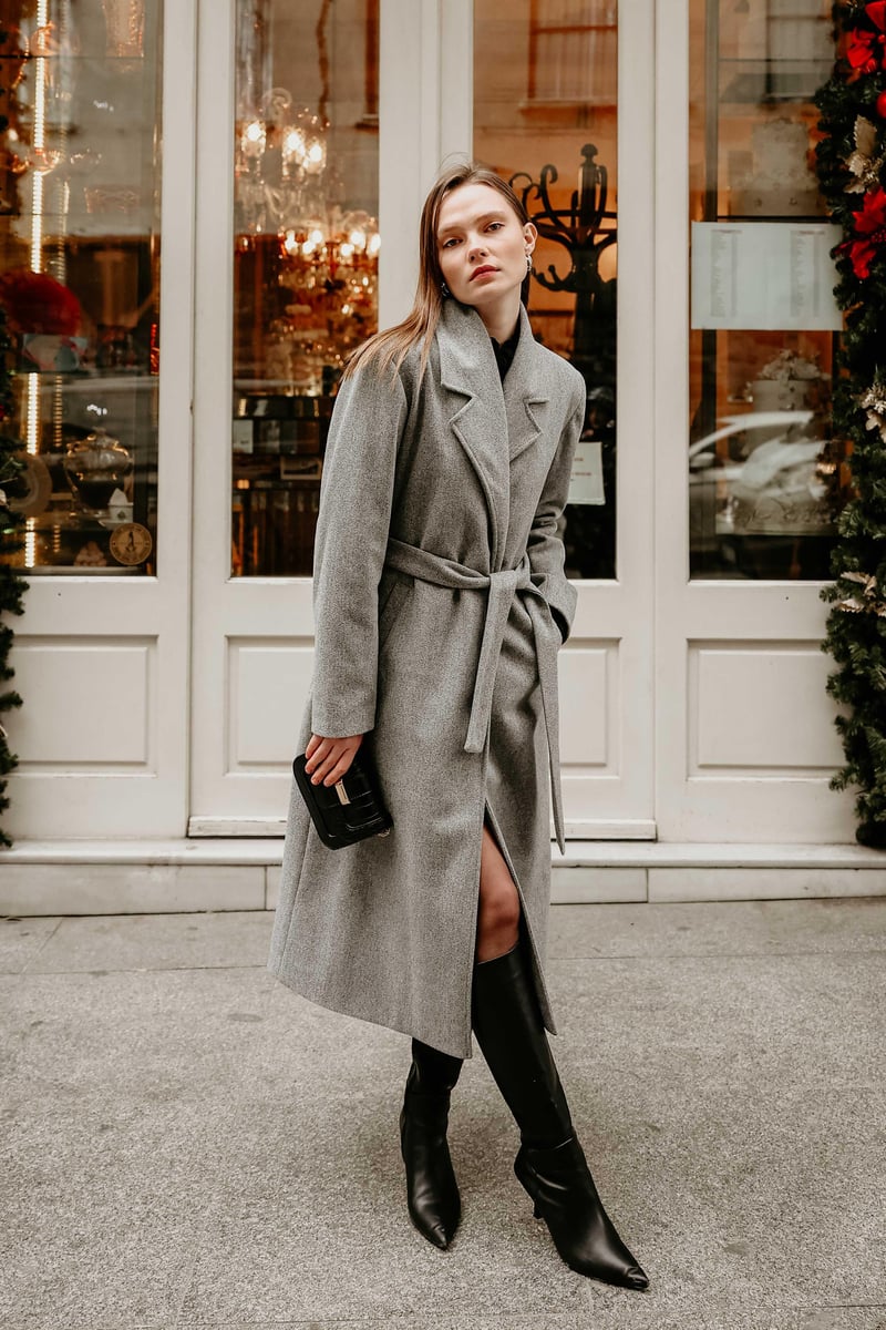Wholesale Double Breasted Belted Coat Gray