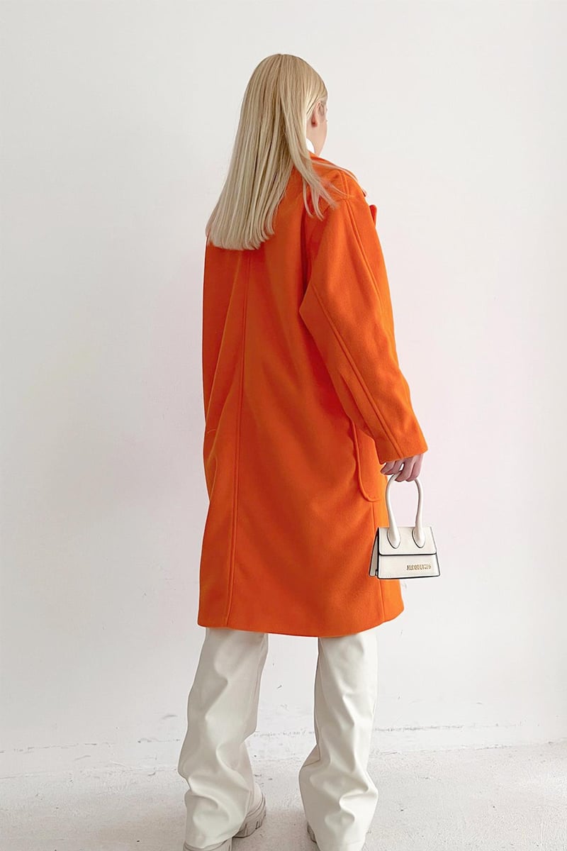 Bone Button Double-Breasted Overcoat Orange