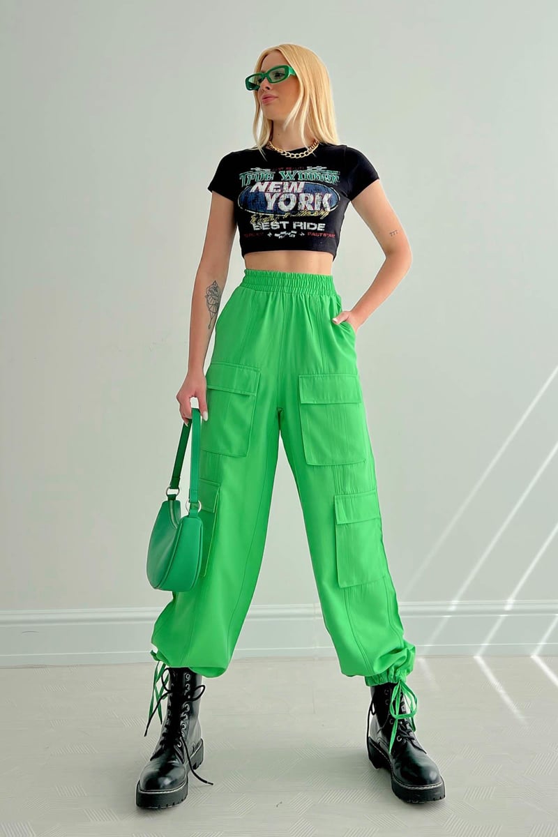 Front Flap Pocket Cargo Pants Light Green