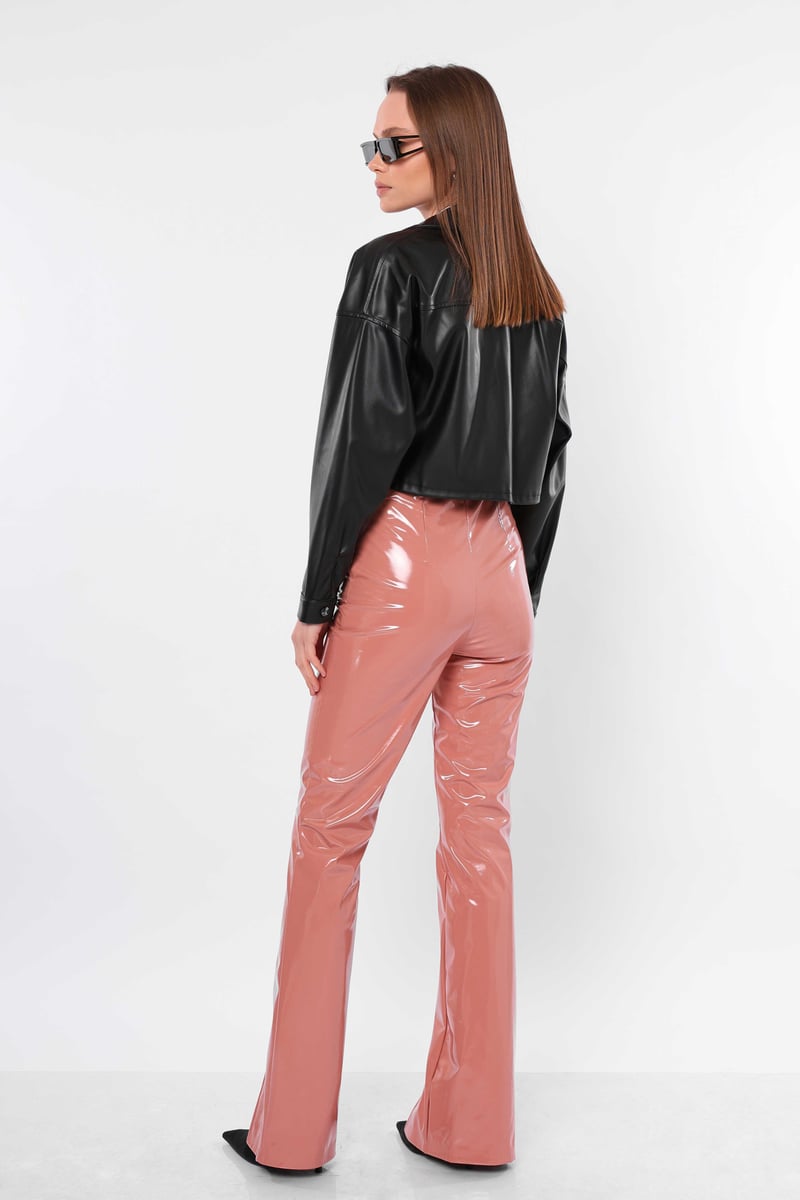 Wholesale Patent Leather Slit Pants Powder