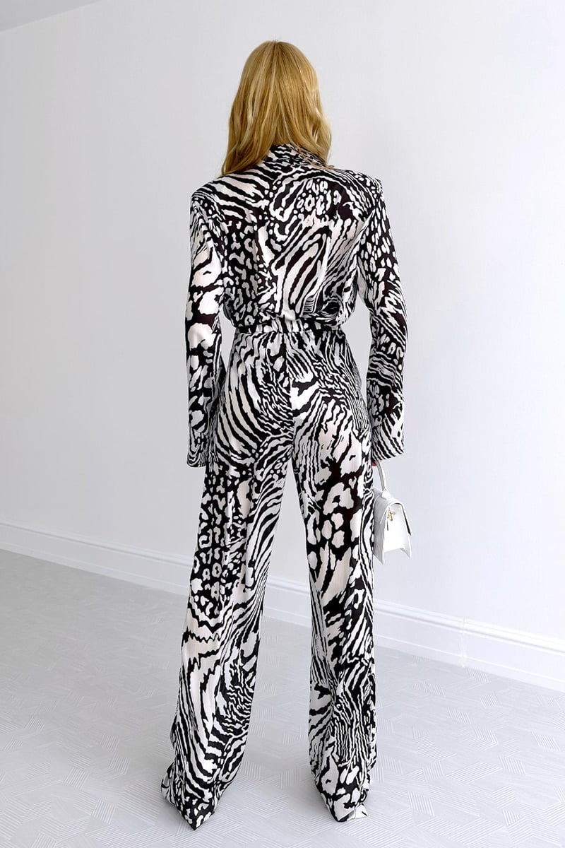 Zebra Desenli Saten Pantolon Siyah