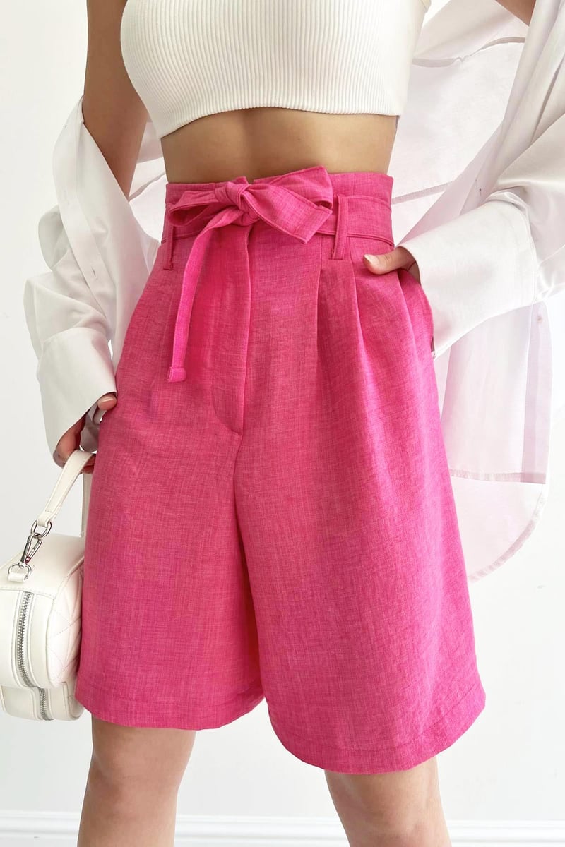 Belt Detailed Pleated Shorts Fuchsia