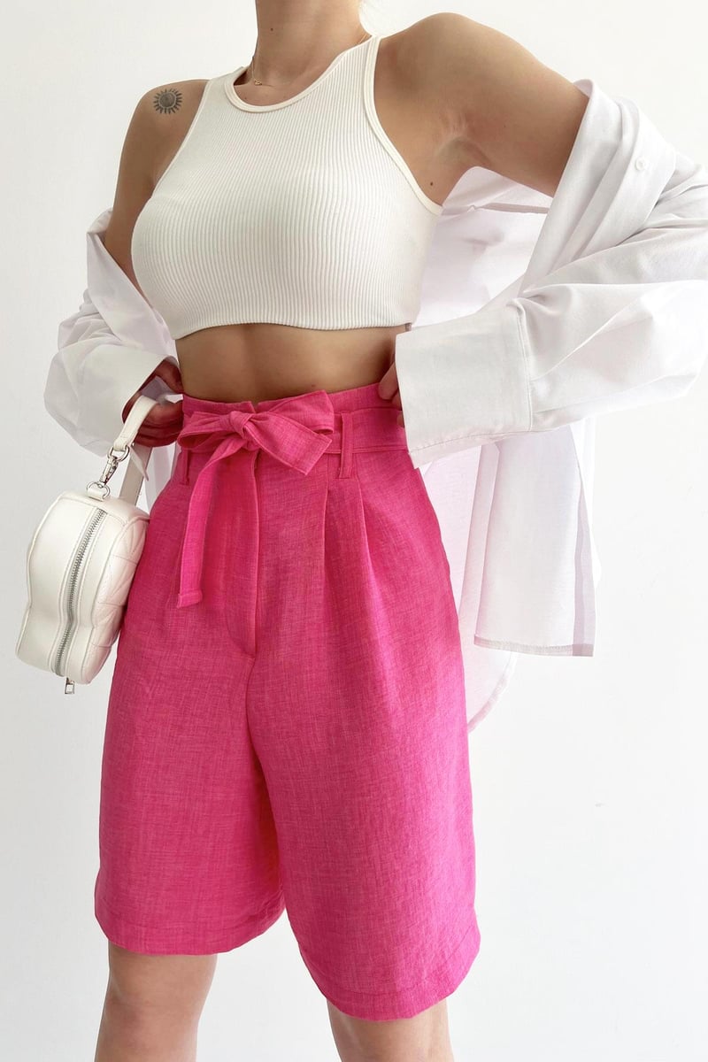 Belt Detailed Pleated Shorts Fuchsia