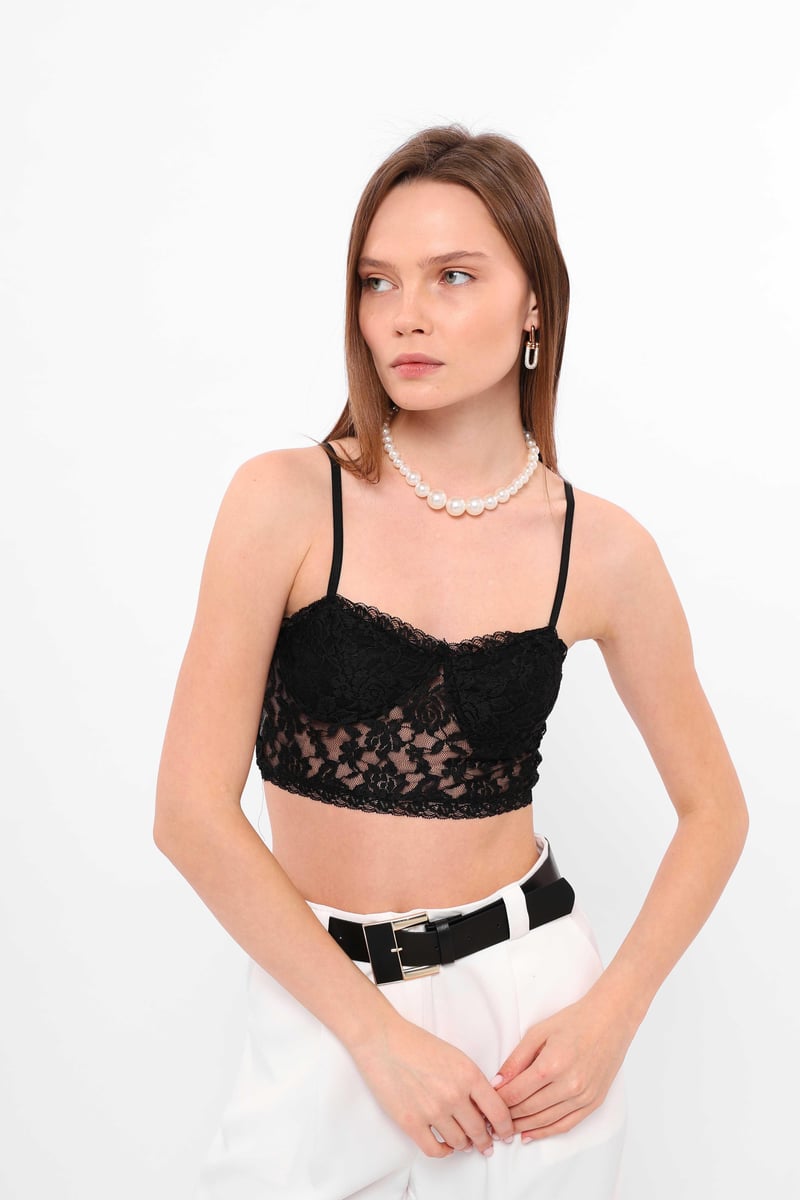 Toptan Dantelli Bralet Siyah