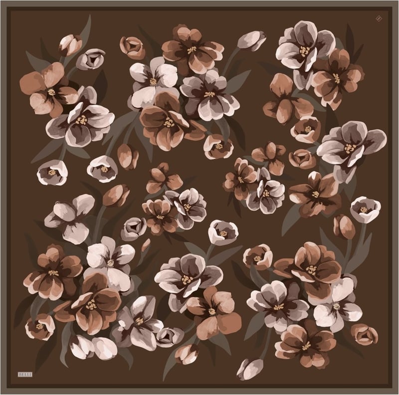 Acı Kahve Çiçek Desen %100 Twill İpek Eşarp 4330-51