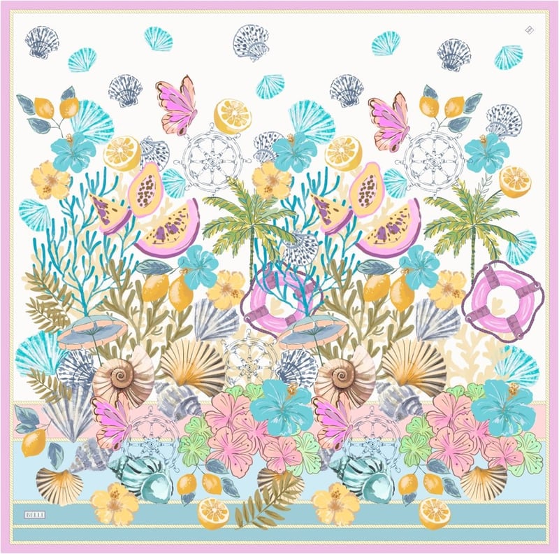 Bebe Mavisi Çok Renkli Obje Desen %100 Twill İpek Eşarp 4324-31