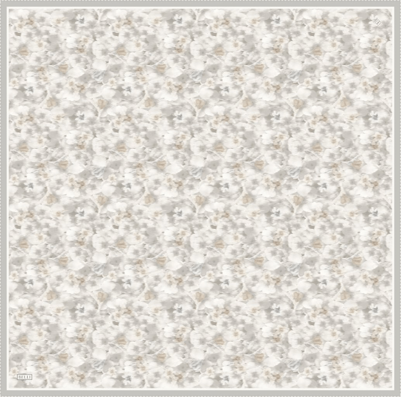 Bej Çiçek Desen %100 Twill İpek Eşarp 4319-83