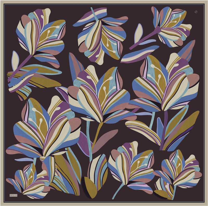 Bej Çiçek Deseni %100 Twill İpek Eşarp 4410-33
