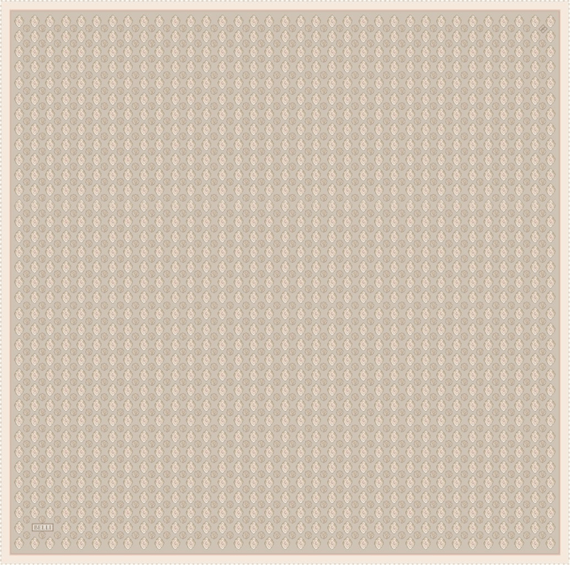 Bej Etnik Desen %100 Twill İpek Eşarp 4308-54