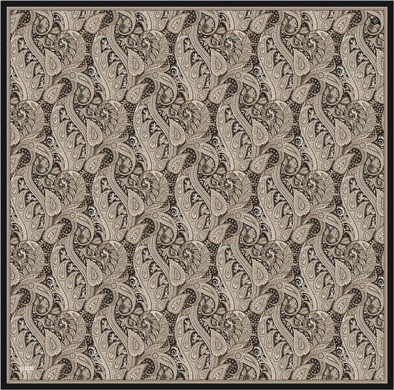 Bej Etnik Desen %100 Twill İpek Eşarp 4404-01