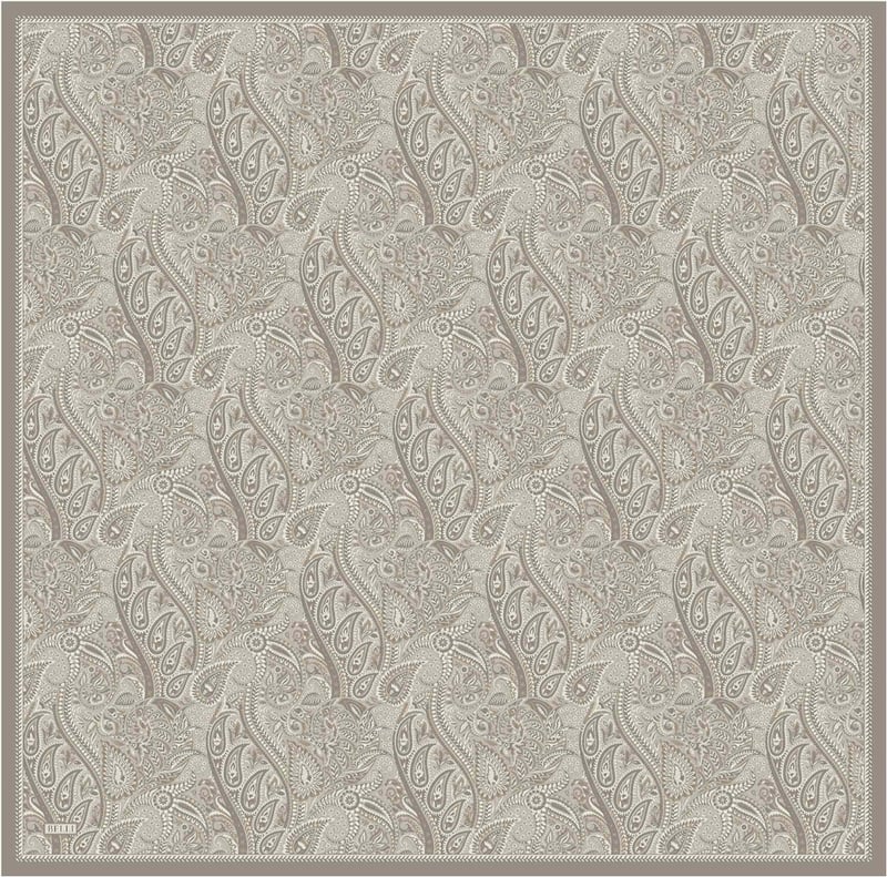 Bej Etnik Desen %100 Twill İpek Eşarp 4404-81