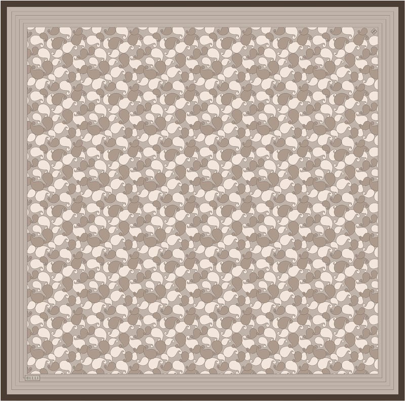 Bej Etnik Desen %100 Twill İpek Eşarp 4422-55