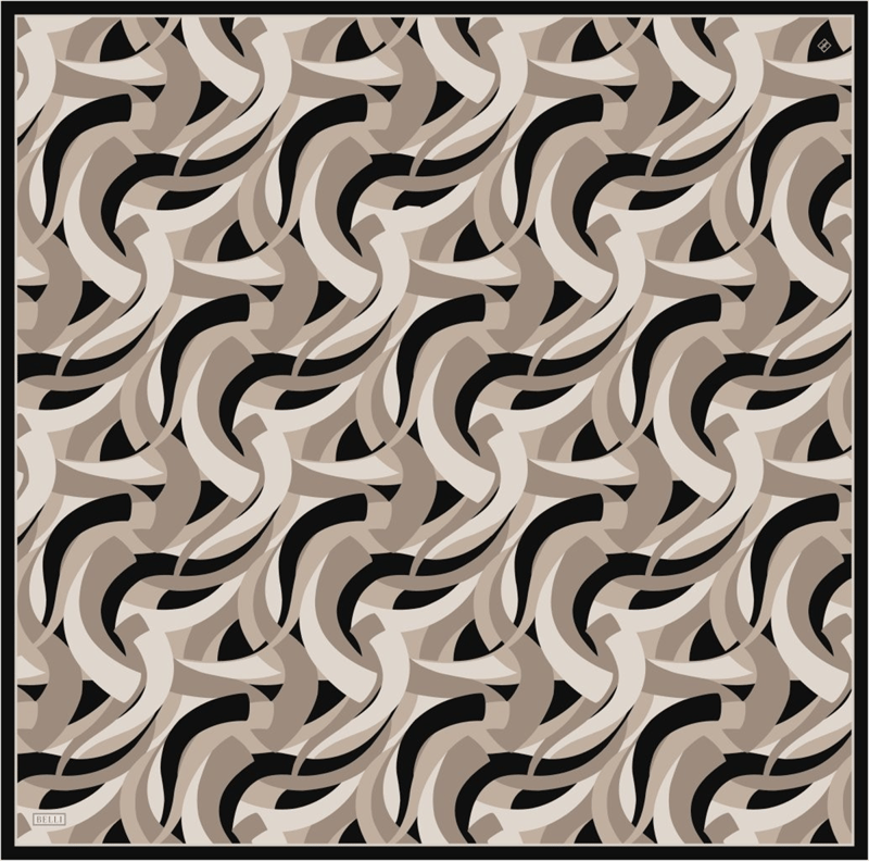 Bej Geometrik Desen %100 Twill İpek Eşarp 4327-05