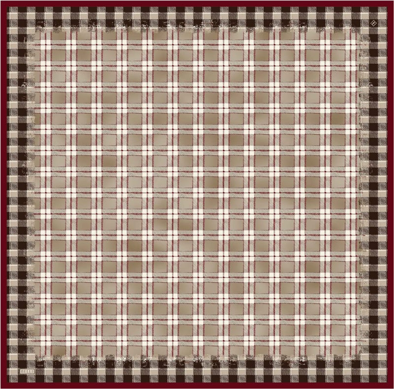 Bej Geometrik Desen %100 Twill İpek Eşarp 4421-03