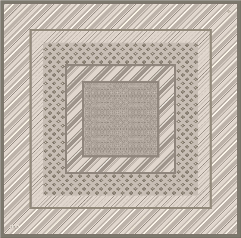Bej Geometrik Desen %100 Twill İpek Eşarp 4423-05