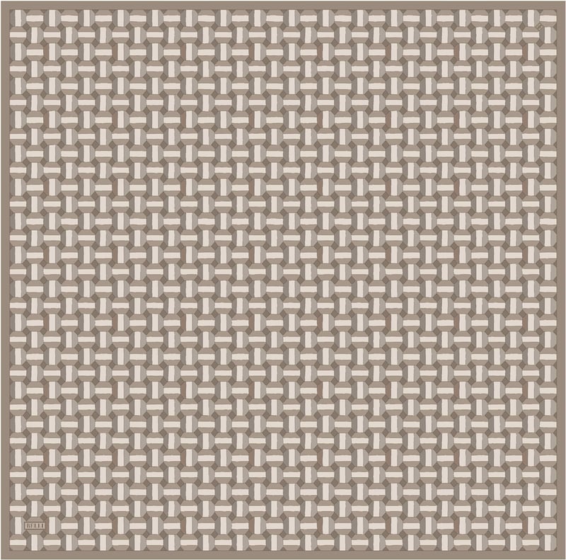 Bej Geometrik Desen %100 Twill İpek Eşarp 4407-04
