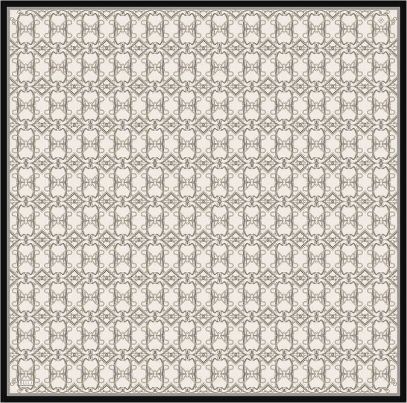 Bej Klasik Desen %100 Twill İpek Eşarp 4328-84