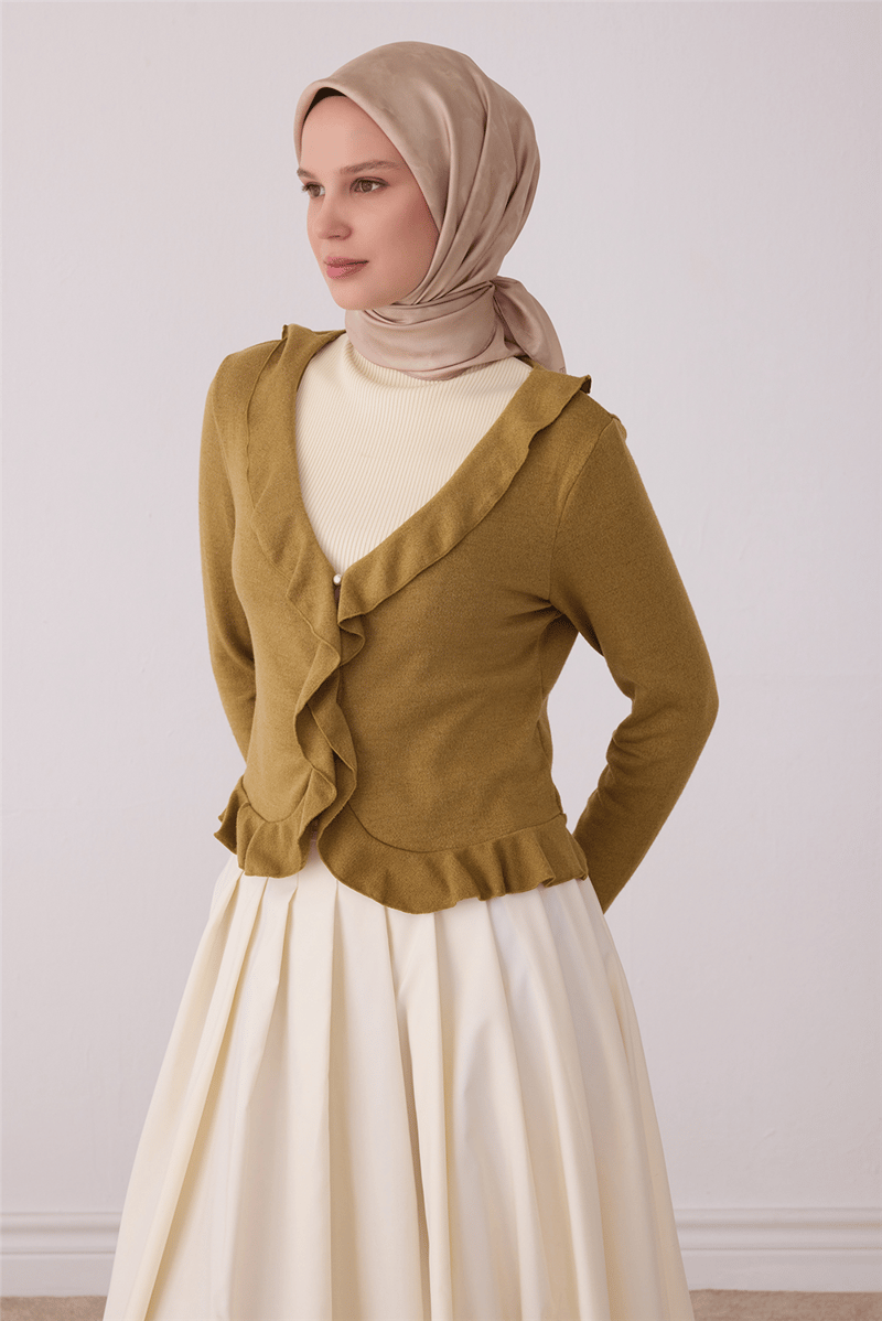 Bej Soyut Desen %100 Twill İpek Eşarp 4428-56