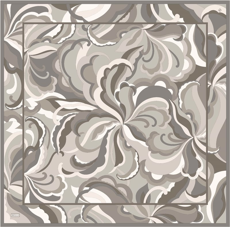 Bej Soyut Desen %100 Twill İpek Eşarp 4414-86