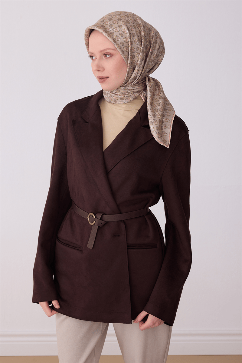 Belli Bej Etnik Desen %100 Twill İpek Eşarp 4308-54
