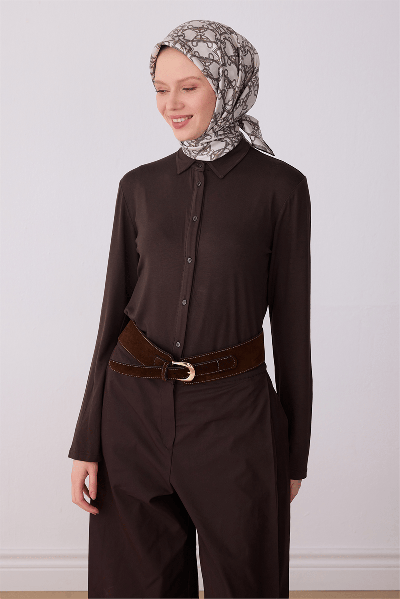 Belli Bej Klasik Desen %100 Twill İpek Eşarp 4328-84