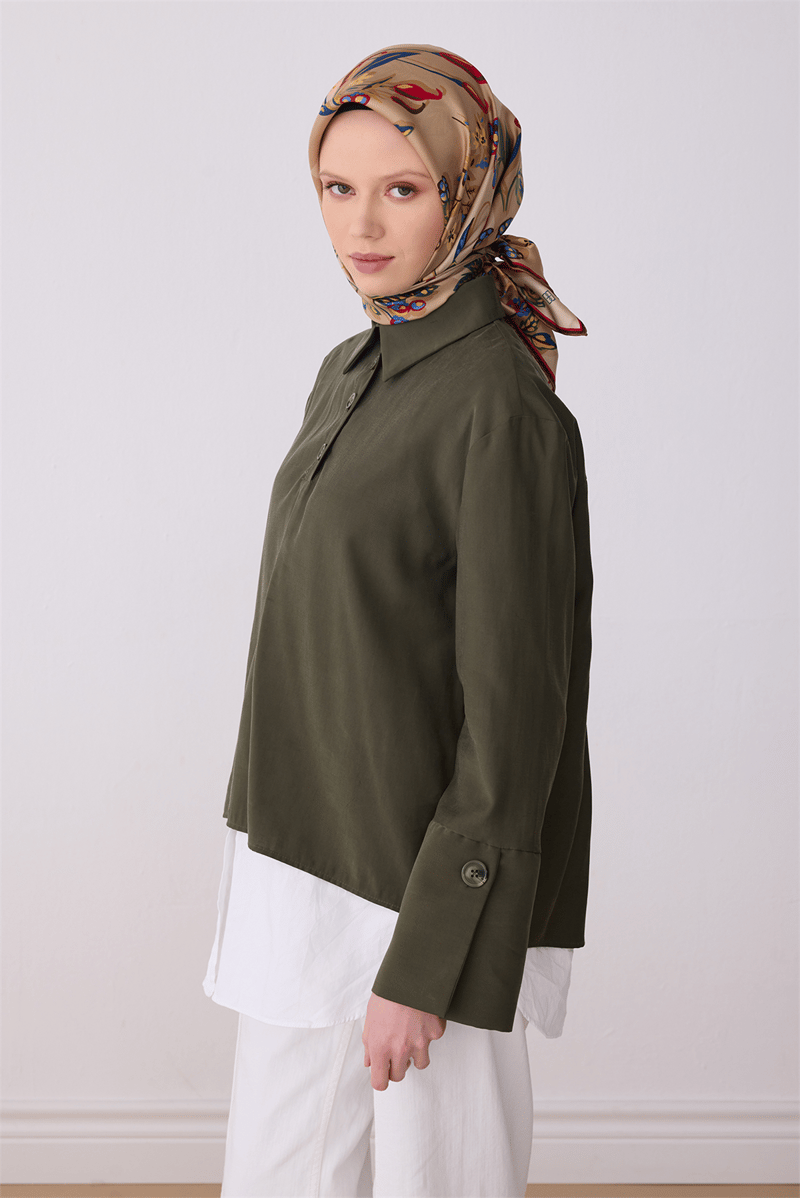Belli Bej Obje Desen %100 Twill İpek Eşarp 4320-82