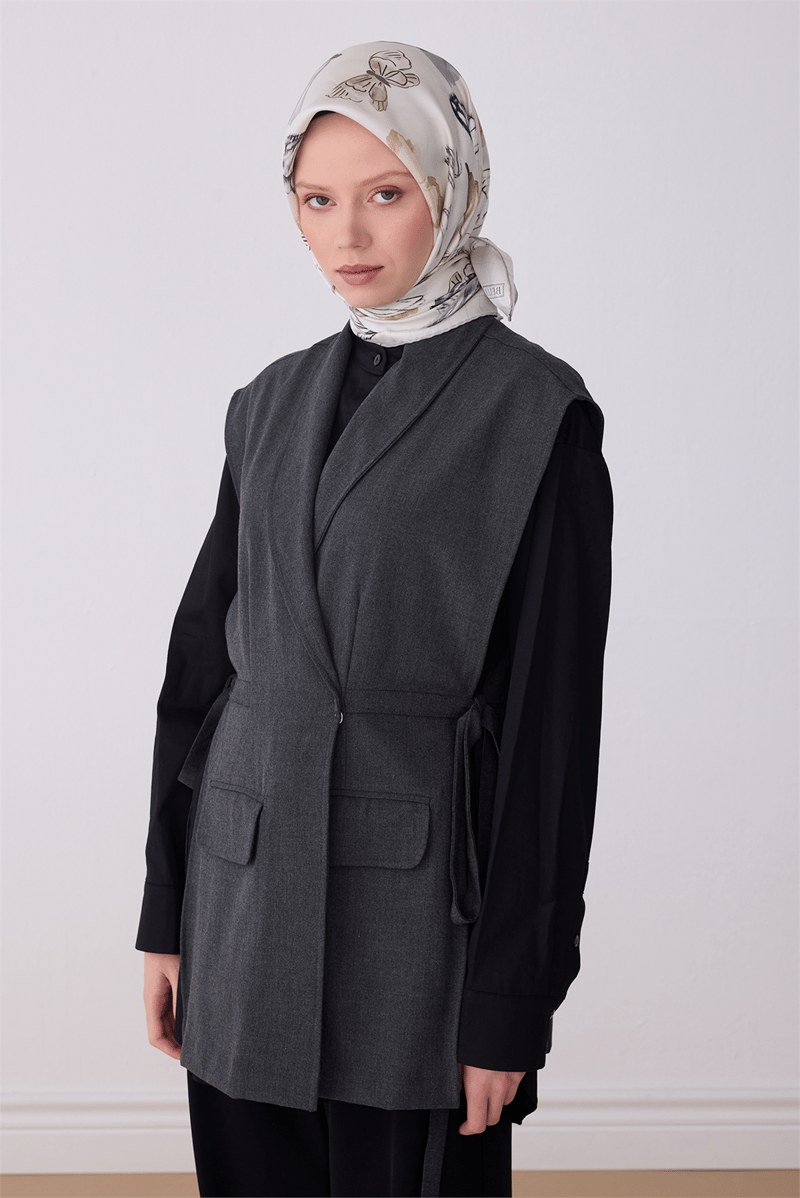 Belli Bej Obje Desen %100 Twill İpek Eşarp 4329-82
