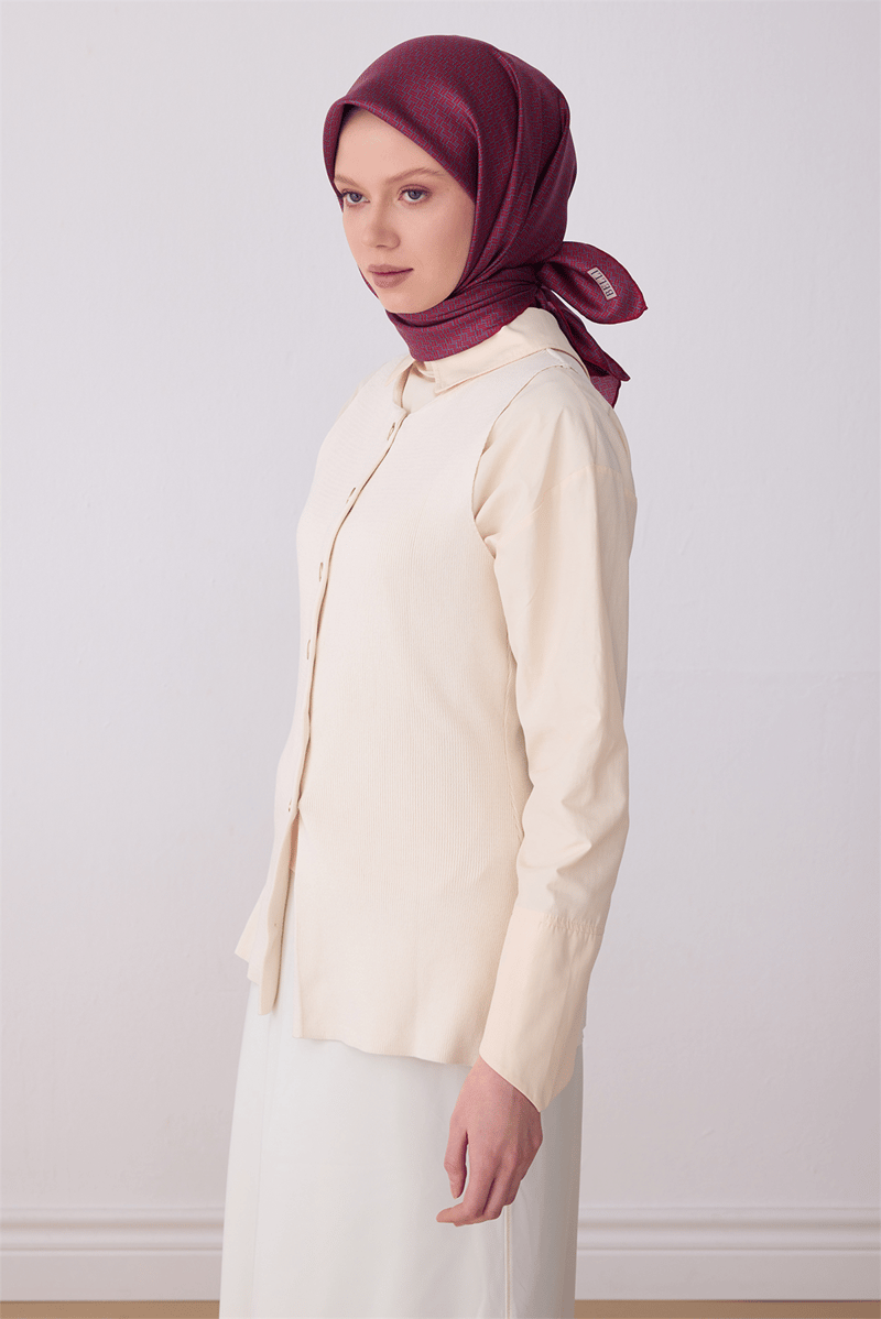 Belli Bordo Klasik Desen %100 Twill İpek Eşarp 4317-89