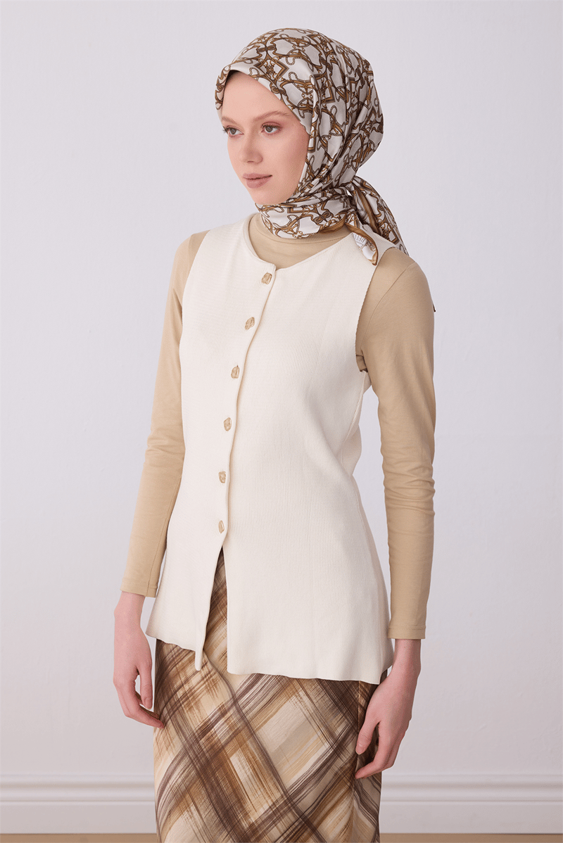 Belli Camel Klasik Desen %100 Twill İpek Eşarp 4328-03