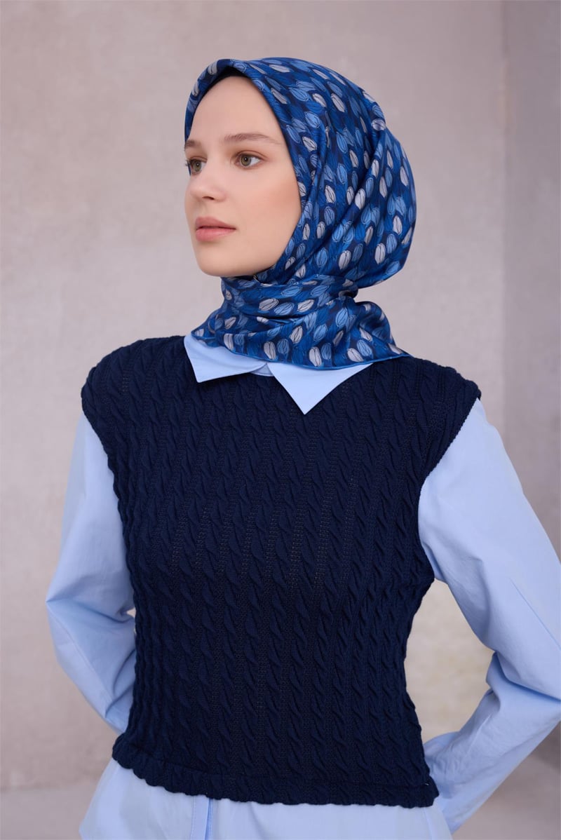 {URUNSEO_TITLE} | BELLI | BELLİ İPEK EŞARP | BELLİ ÇİÇEK DESEN İPEK EŞARP 4204D (TWILL) MAVİ - 86
