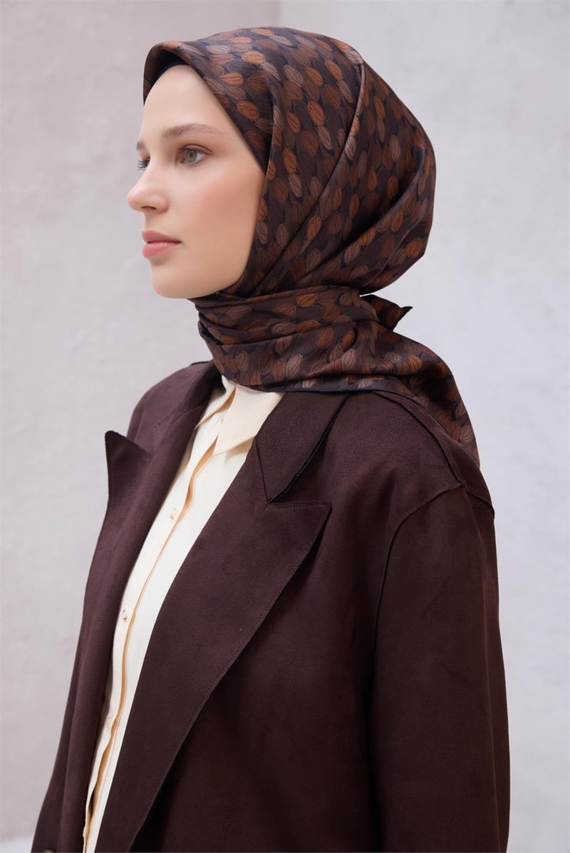 {URUNSEO_TITLE} | BELLI | BELLİ İPEK EŞARP | BELLİ ÇİÇEK DESEN İPEK EŞARP 4204D (TWILL) KAHVE - 58