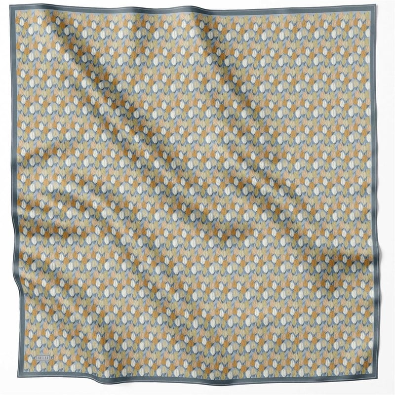 BELLİ ÇİÇEK DESEN İPEK EŞARP 4204D (TWILL) İNDİGO - 52