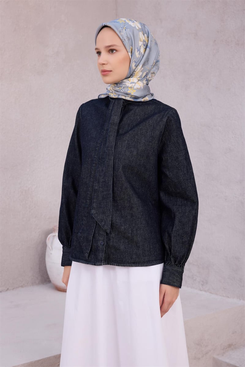 {URUNSEO_TITLE} | BELLI | BELLİ İPEK EŞARP | BELLİ ÇİÇEK DESEN İPEK EŞARP 4210D (TWILL) İNDİGO - 52