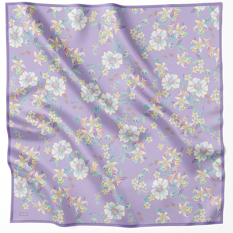 BELLİ ÇİÇEK DESEN İPEK EŞARP 4210D (TWILL) LİLA - 50