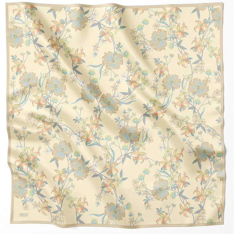 BELLİ ÇİÇEK DESEN İPEK EŞARP 4210D (TWILL) SARI - 84
