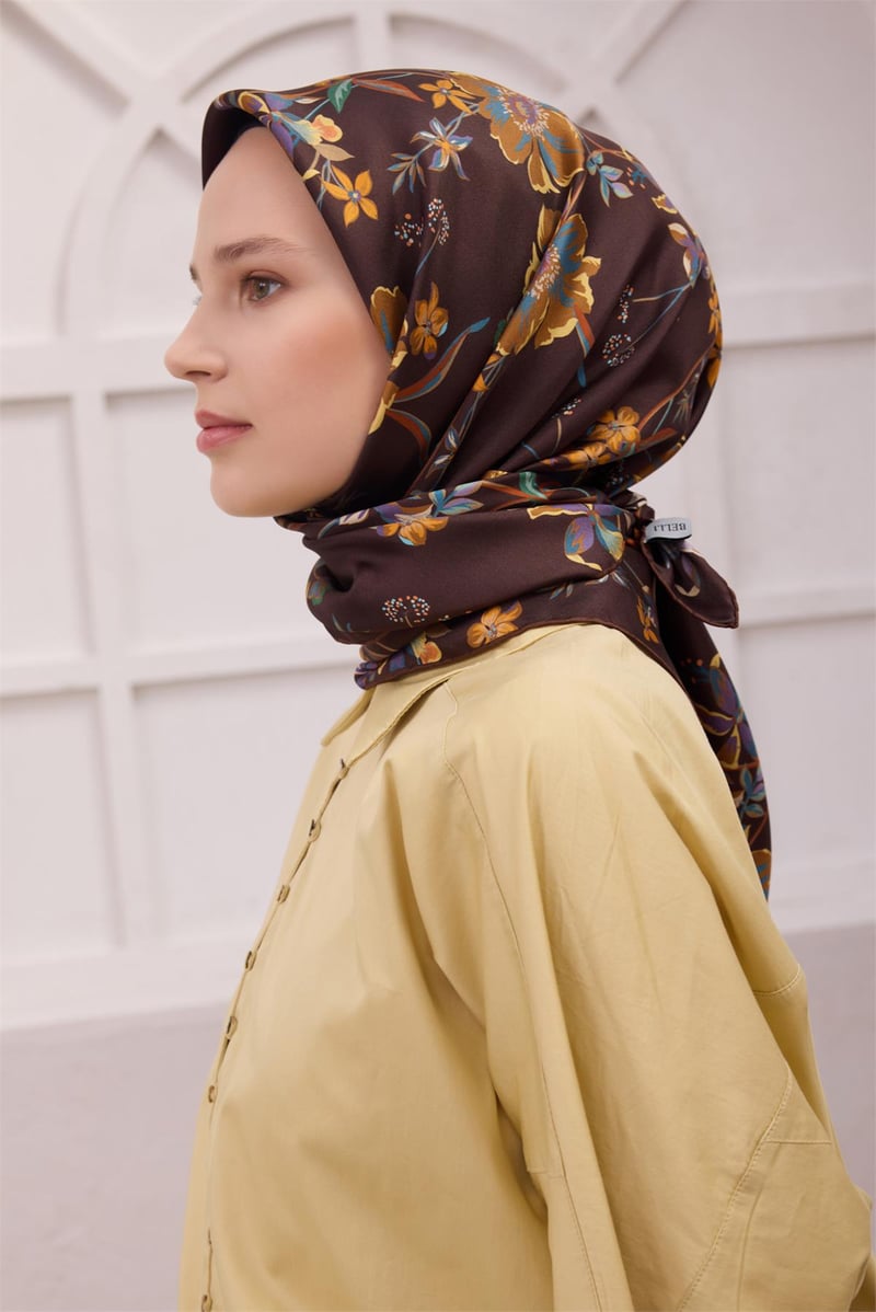 {URUNSEO_TITLE} | BELLI | BELLİ İPEK EŞARP | BELLİ ÇİÇEK DESEN İPEK EŞARP 4210D (TWILL) KAHVE - 85