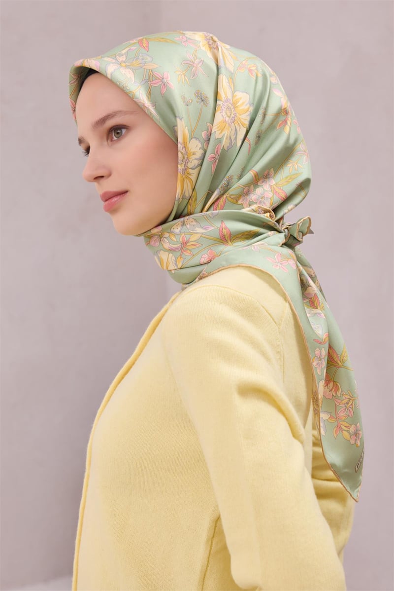 {URUNSEO_TITLE} | BELLI | BELLİ İPEK EŞARP | BELLİ ÇİÇEK DESEN İPEK EŞARP 4210D (TWILL) SU YEŞİLİ - 58