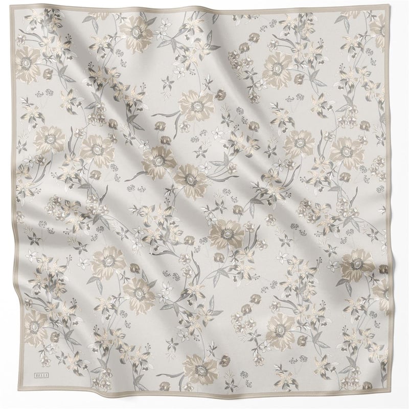 BELLİ ÇİÇEK DESEN İPEK EŞARP 4210D (TWILL) TAŞ - 82