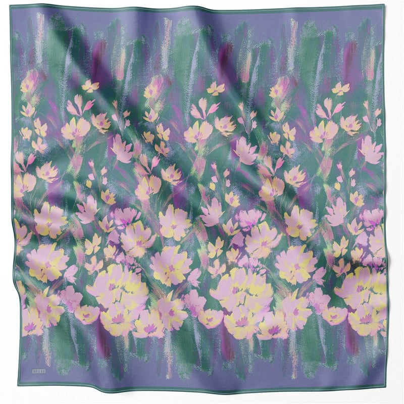 BELLİ ÇİÇEK DESEN İPEK EŞARP 4217D (TWILL) MOR - 82