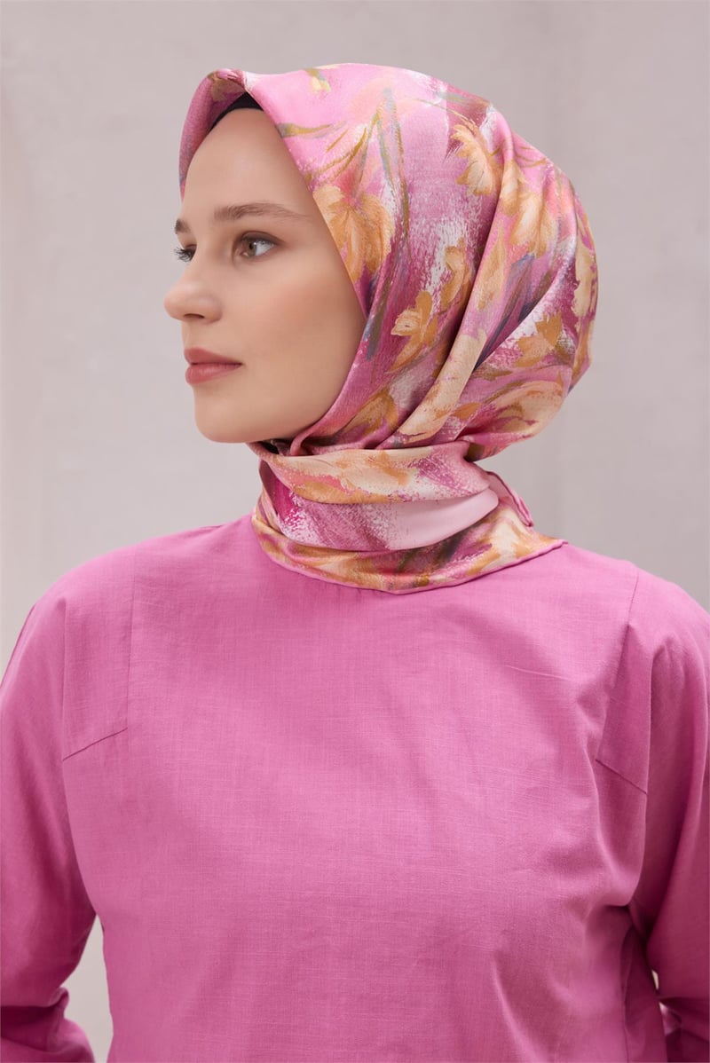 {URUNSEO_TITLE} | BELLI | BELLİ İPEK EŞARP | BELLİ ÇİÇEK DESEN İPEK EŞARP 4217D (TWILL) PEMBE - 04