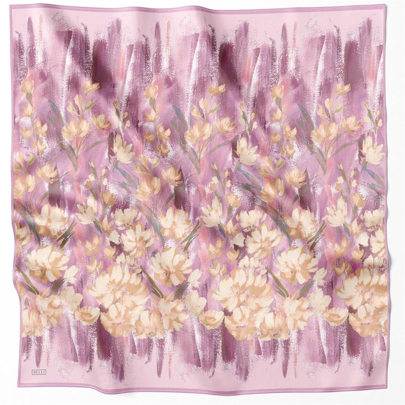 BELLİ ÇİÇEK DESEN İPEK EŞARP 4217D (TWILL) PEMBE - 04