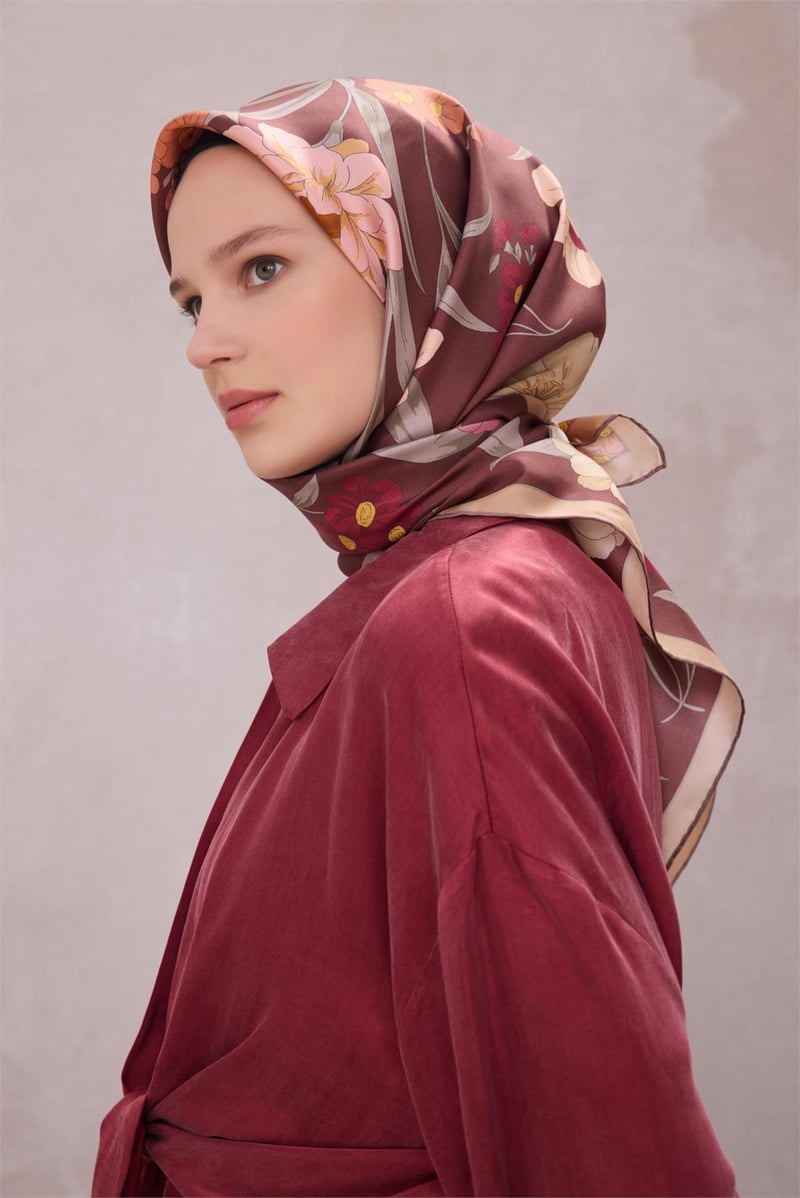 {URUNSEO_TITLE} | BELLI | BELLİ İPEK EŞARP | BELLİ ÇİÇEK DESEN İPEK EŞARP 4219D (TWILL) KIZIL KAHVE - 51