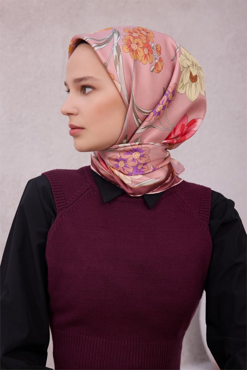 {URUNSEO_TITLE} | BELLI | BELLİ İPEK EŞARP | BELLİ ÇİÇEK DESEN İPEK EŞARP 4219D (TWILL) PUDRA - 34
