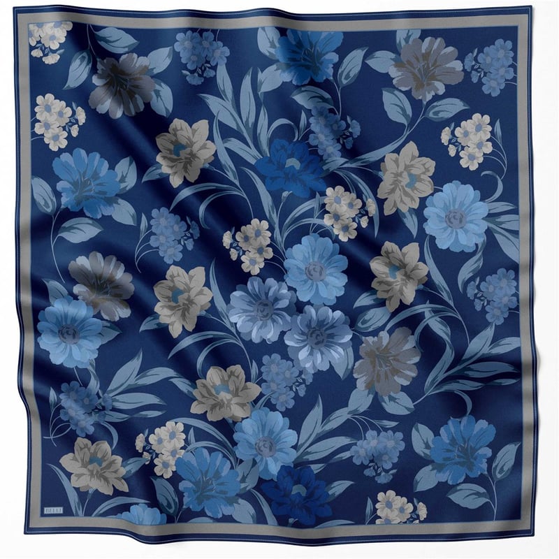 {URUNSEO_TITLE} | BELLI | BELLİ İPEK EŞARP | BELLİ ÇİÇEK DESEN İPEK EŞARP 4219D (TWILL) LACİVERT - 60