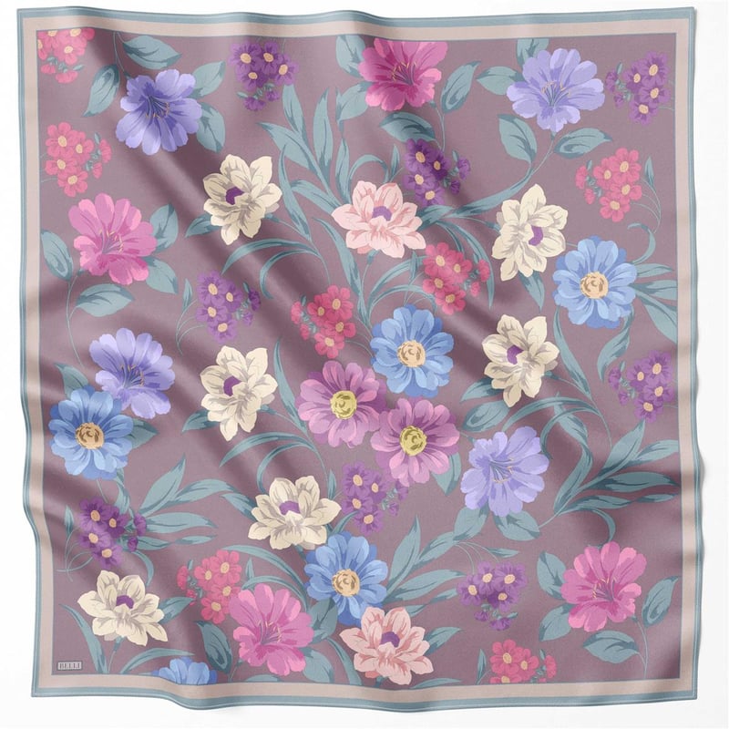 BELLİ ÇİÇEK DESEN İPEK EŞARP 4219D (TWILL) LAVANTA - 56