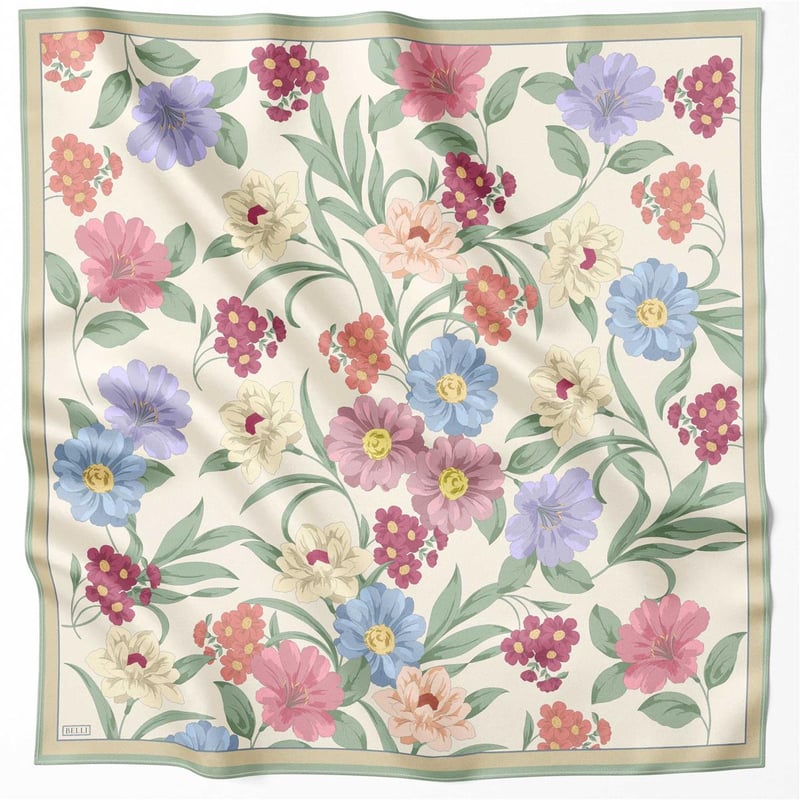 BELLİ ÇİÇEK DESEN İPEK EŞARP 4219D (TWILL) MİNT - 52