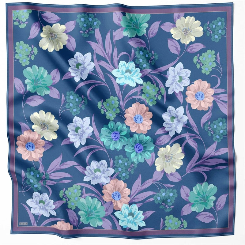 {URUNSEO_TITLE} | BELLI | BELLİ İPEK EŞARP | BELLİ ÇİÇEK DESEN İPEK EŞARP 4219D (TWILL) MAVİ MOR - 57